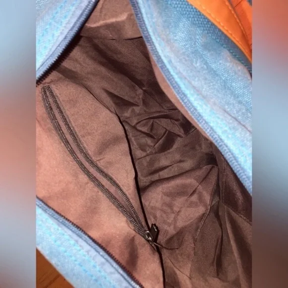 Oris Blue Canvas Brown Leather Jet Setter Bag - Picture 8 of 12